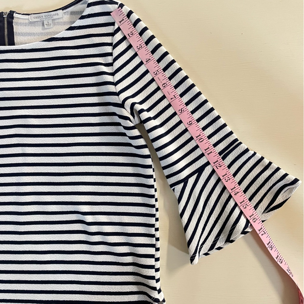 Green Envelope Navy Blue and White Striped Blouse - Picture 6 of 7
